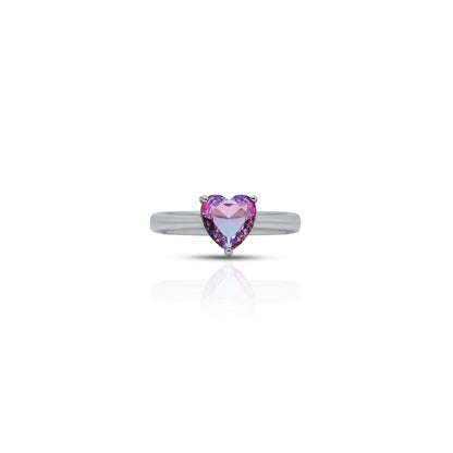 Sterling Silver Ring for Her with Purple Heart Cut Gemstone