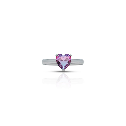 Sterling Silver Ring for Her with Purple Heart Cut Gemstone