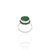 Close-up of a silver ring with a gorgeous green gemstone, perfect for adding a pop of color and sophistication.