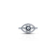 Stylish silver ring featuring an evil eye design with colorful stones.