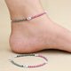 Evil Eye Green and Pink Beaded Silver Anklets