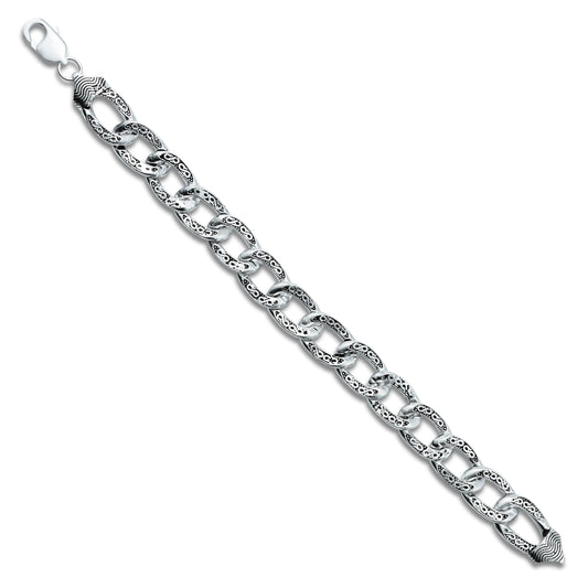 Engraved silver link chain bracelet for men