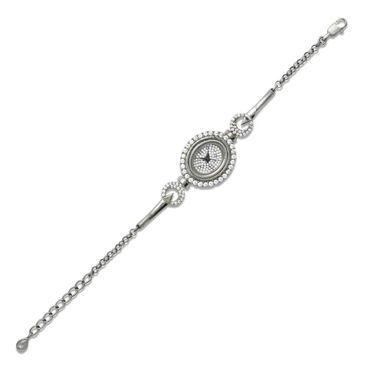 Stylish silver watch featuring a signature shades pattern for a chic look