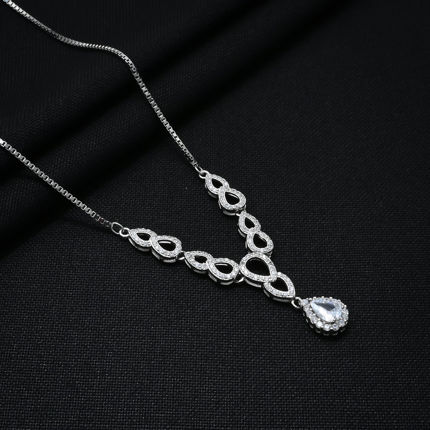 Silver teardrop pendant necklace and earring set