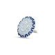 Elegant silver ring showcasing a square centerpiece adorned with blue stones