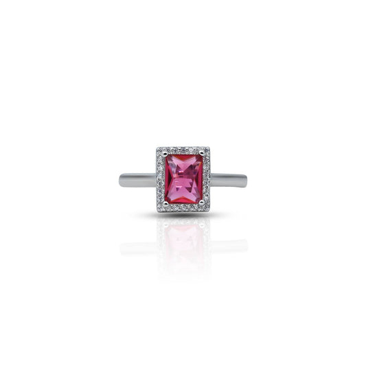 Sterling Silver Ring for Her with Cushion-Cut Pink Gemstone