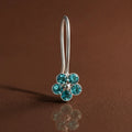 Silver Light Blue Gem Stone Flower Design Nosepin for Girls