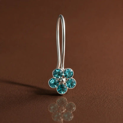Silver Light Blue Gem Stone Flower Design Nosepin for Girls