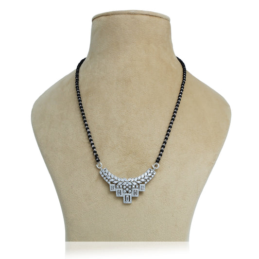 Elegant Silver Mangalsutra with Floral Design and Black Beads