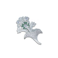 Multiple green stone floral silver saree pin