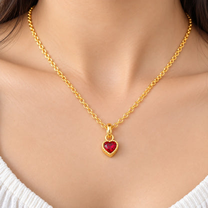 Premium Heart-Shaped Stone Gold Polish Silver Pendent Necklace