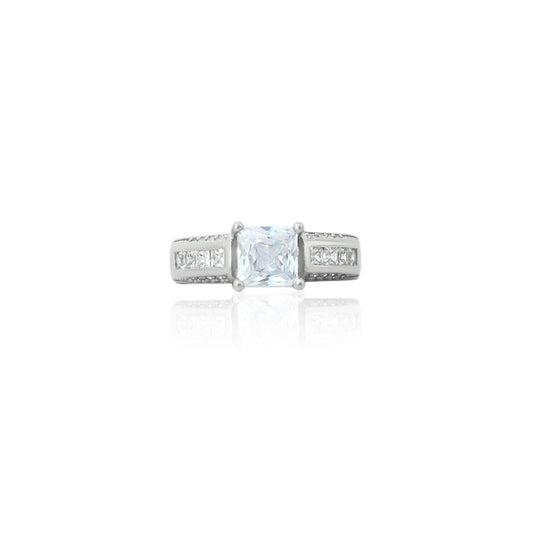 Elegant sterling silver ring for women featuring a square cubic zirconia stone.