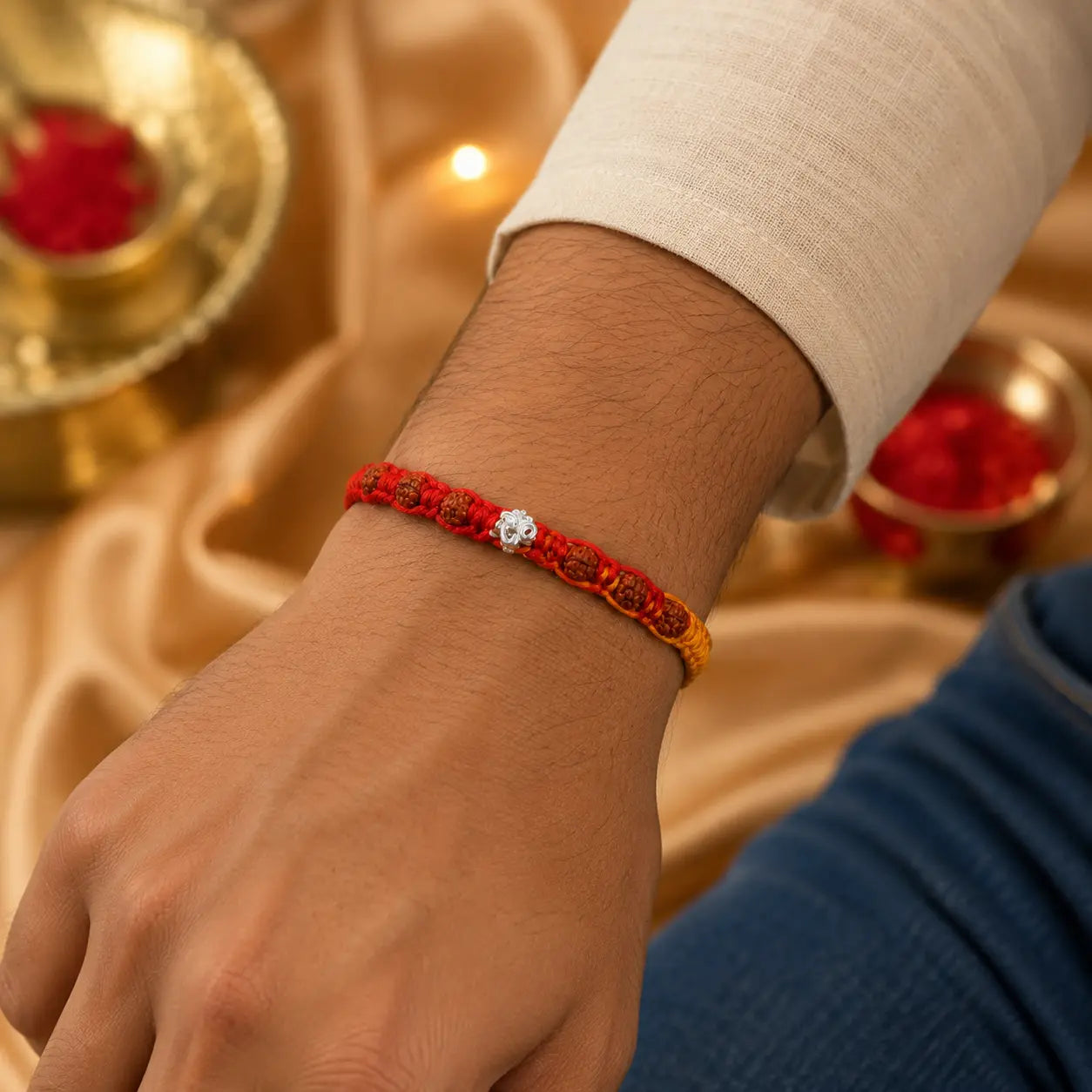 925 Silver Om Rudraksha Rakhi for Brother