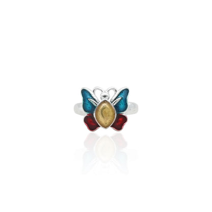 Silver baby ring featuring a colorful butterfly design, adding a playful and vibrant touch.