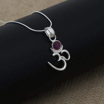 Silver Om Chand Pendant with Chain
