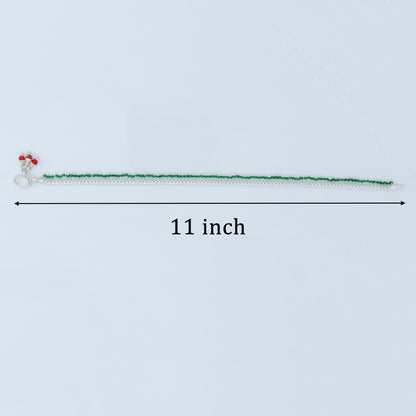 Silver Green Beaded Payal Minimal Traditional Anklet for Everyday Wear