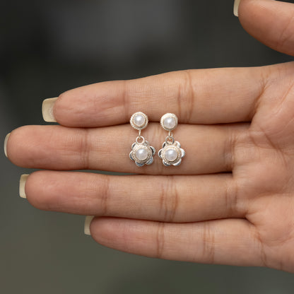 Silver Pearl Blossom Earrings