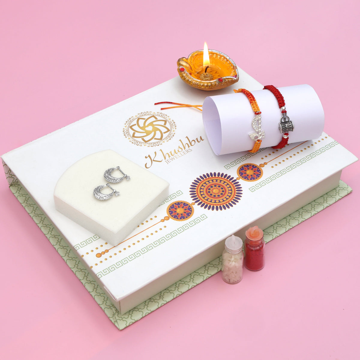 Spiritual God Silver Rakhi Set