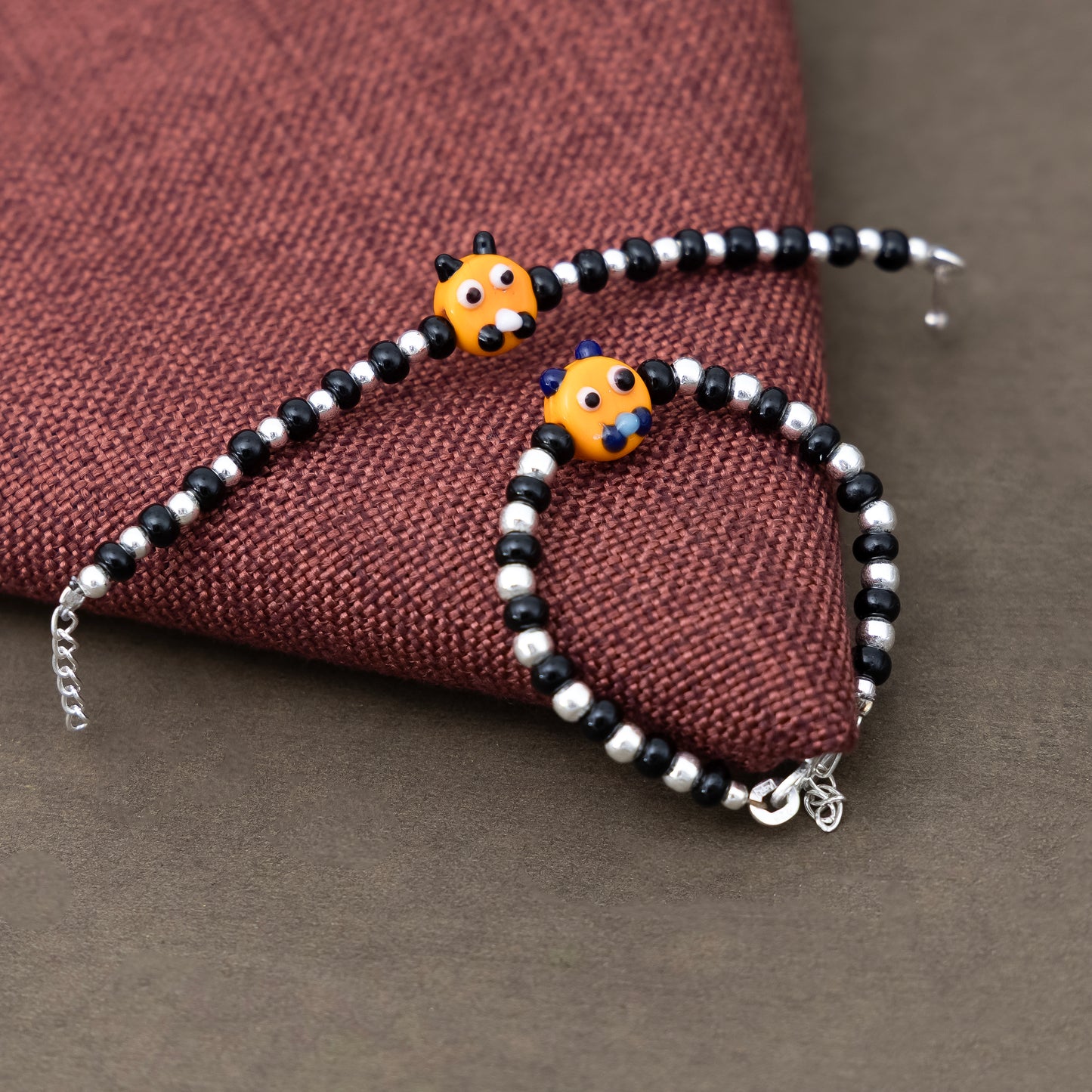 Yellow Playful Silver & Black Beaded baby Bracelet