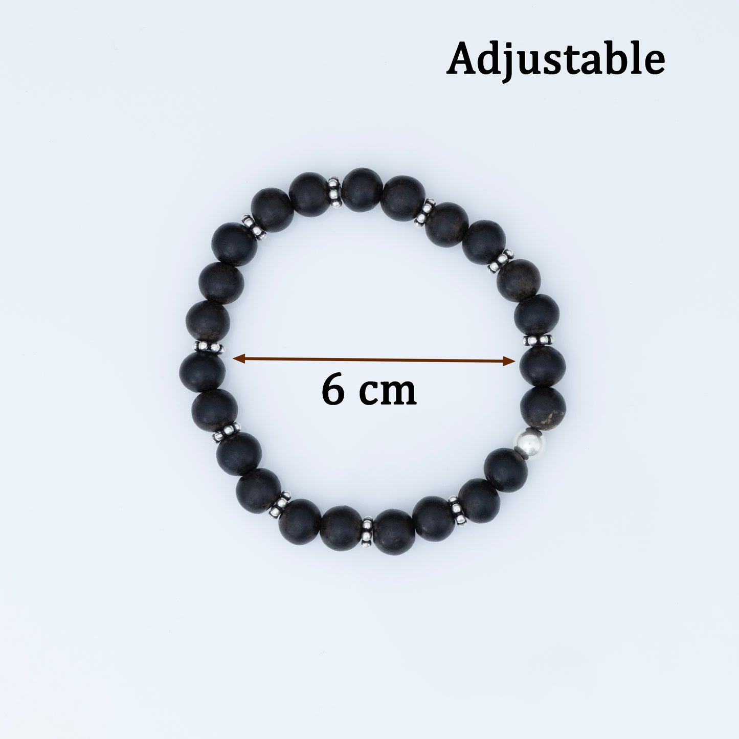 Midnight Aura Black Bead Silver Bracelet