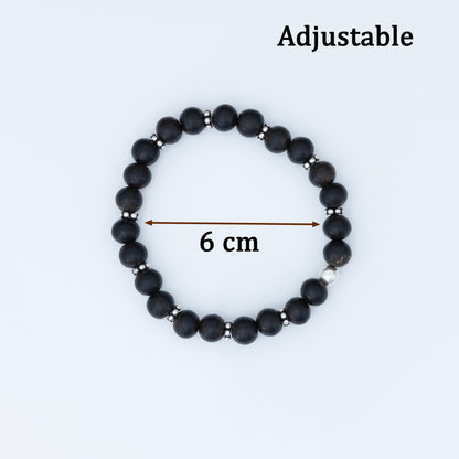 Midnight Aura Black Bead Silver Bracelet