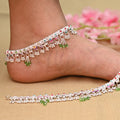 Silver Payal with Hand Engraving, Ghunroo, and Multicolor Stone Accents