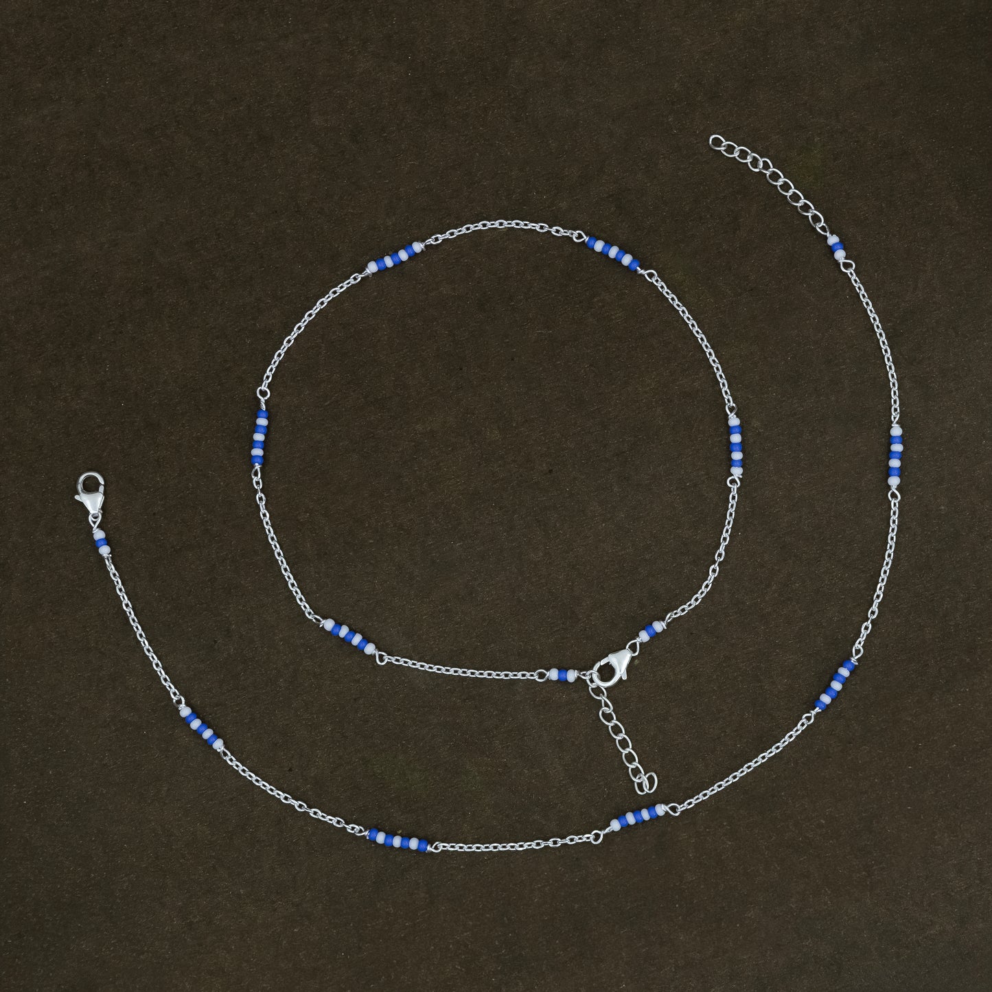 Silver Anklet with Blue & White Beads