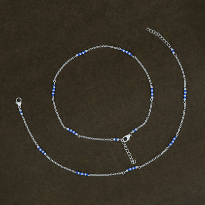 Silver Anklet with Blue & White Beads