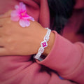 Elegant Silver Bracelet Featuring a Pink Flower Stone for Girls.