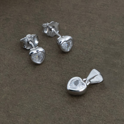 Love Heart Pendant with Crystal Earrings