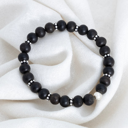 Midnight Aura Black Bead Silver Bracelet