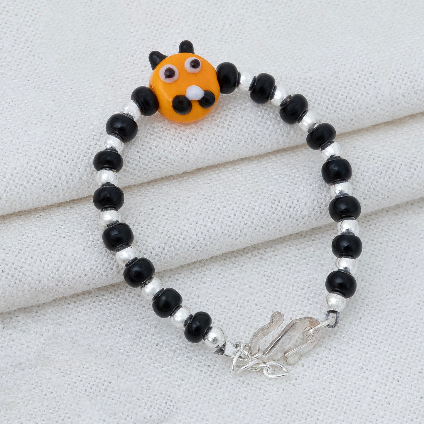 Yellow Playful Silver & Black Beaded baby Bracelet