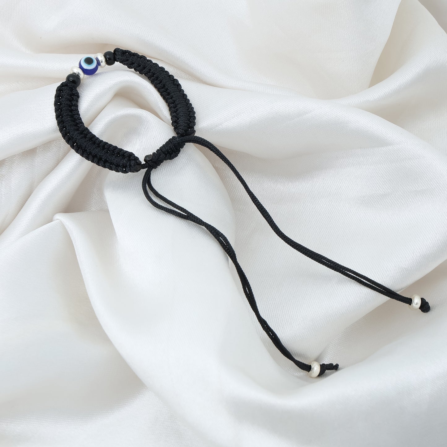 Silver Evil Eyes Adjustable Dhaga Bracelet