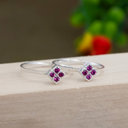 Silver Toe Rings Square Stone Design for Women & Girls