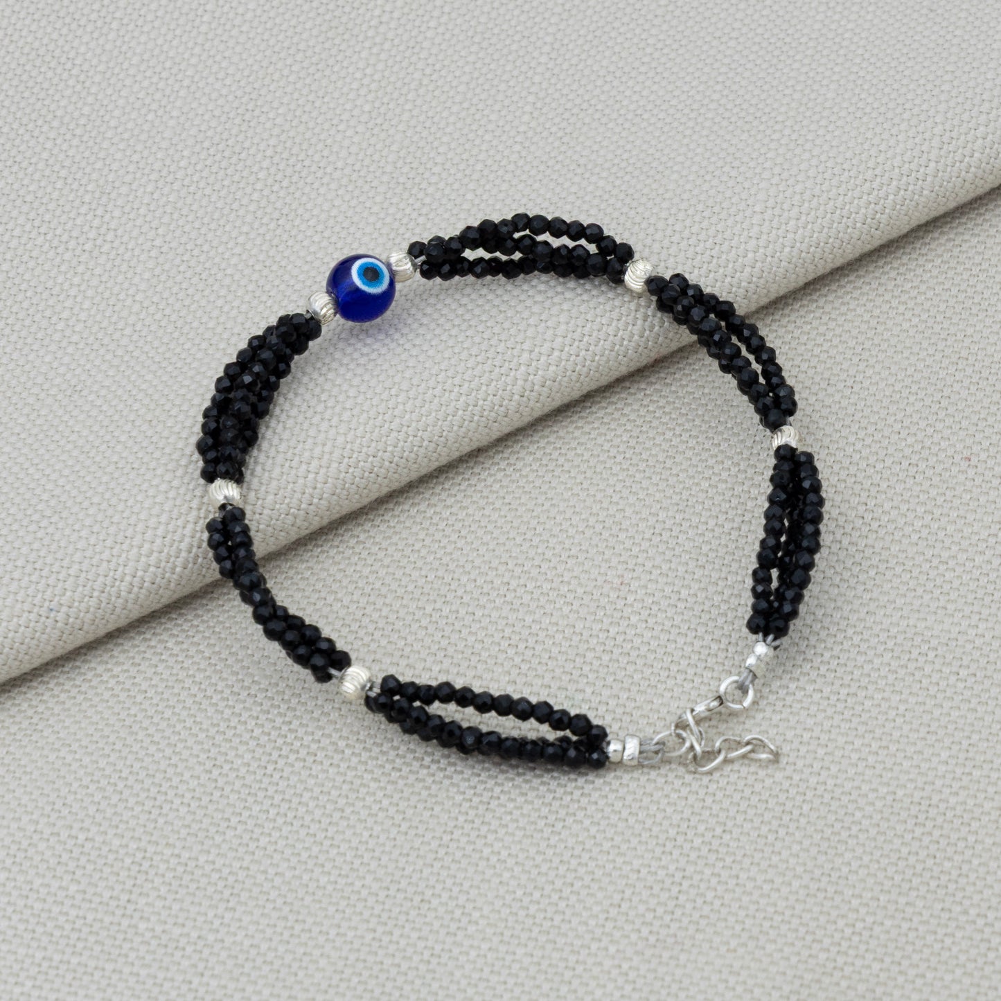 Nazar Suraksha Black Bead Evil Eye Silver Bracelet