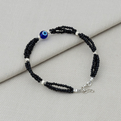 Nazar Suraksha Black Bead Evil Eye Silver Bracelet