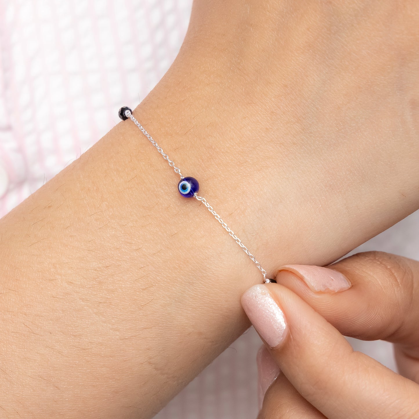 Silver Blue Evil Eye Protection Adjustable Bracelet