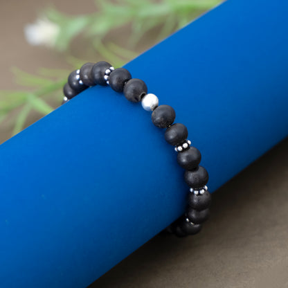 Midnight Aura Black Bead Silver Bracelet