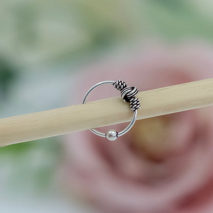 Classic Silver Nose Ring with Tribal Beads Design