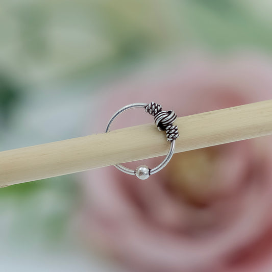 Classic Silver Nose Ring with Tribal Beads Design