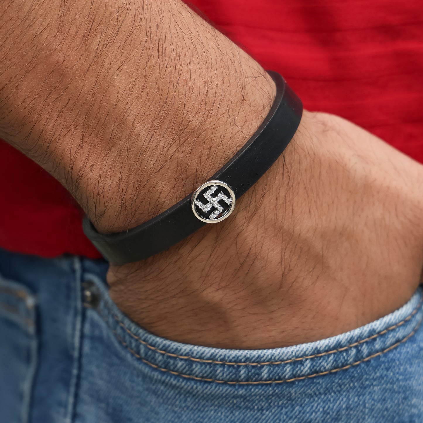 Classic Men's Silver Swastik Wristband