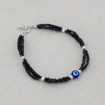 Nazar Suraksha Black Bead Evil Eye Silver Bracelet