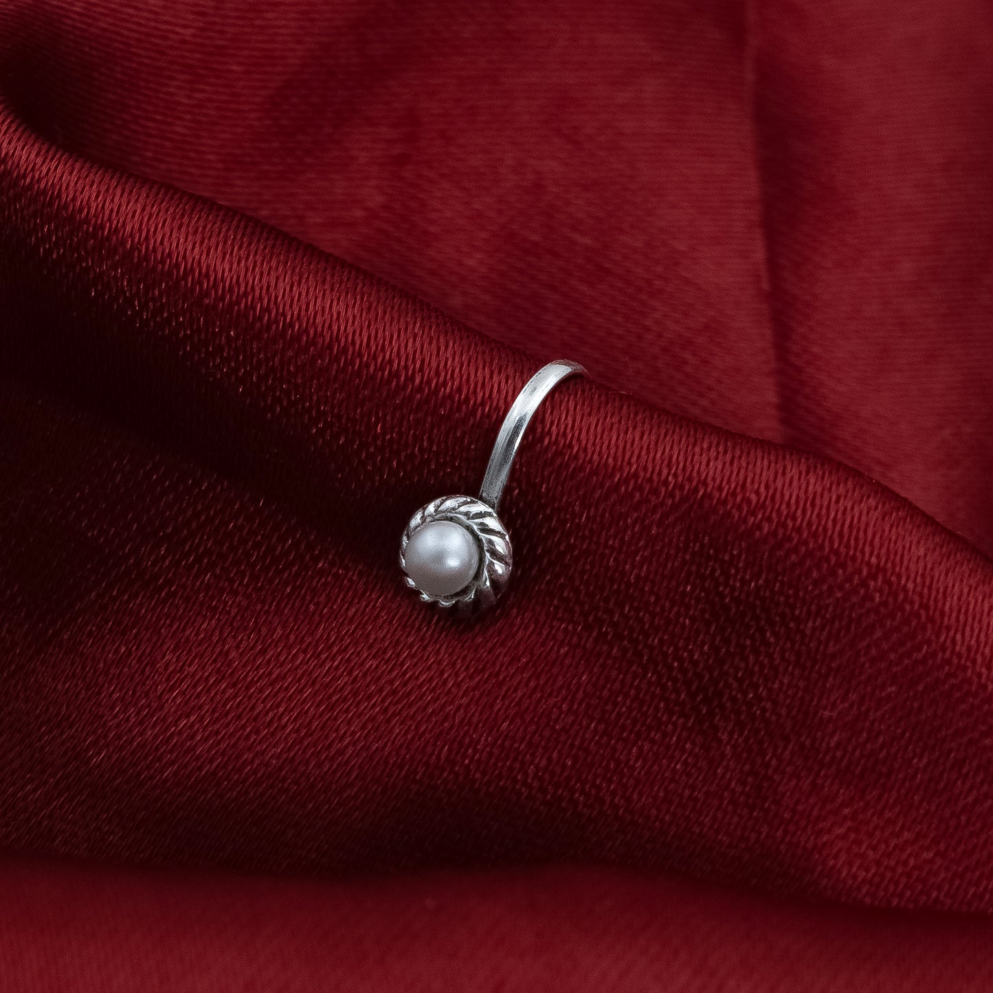 Elegant Silver Nose Ring with White Pearl Stone