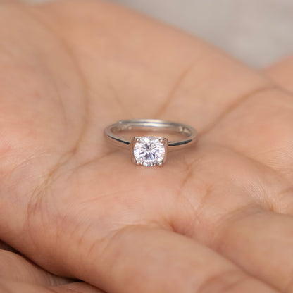 Silver Solitaire Ring with Hidden Heart