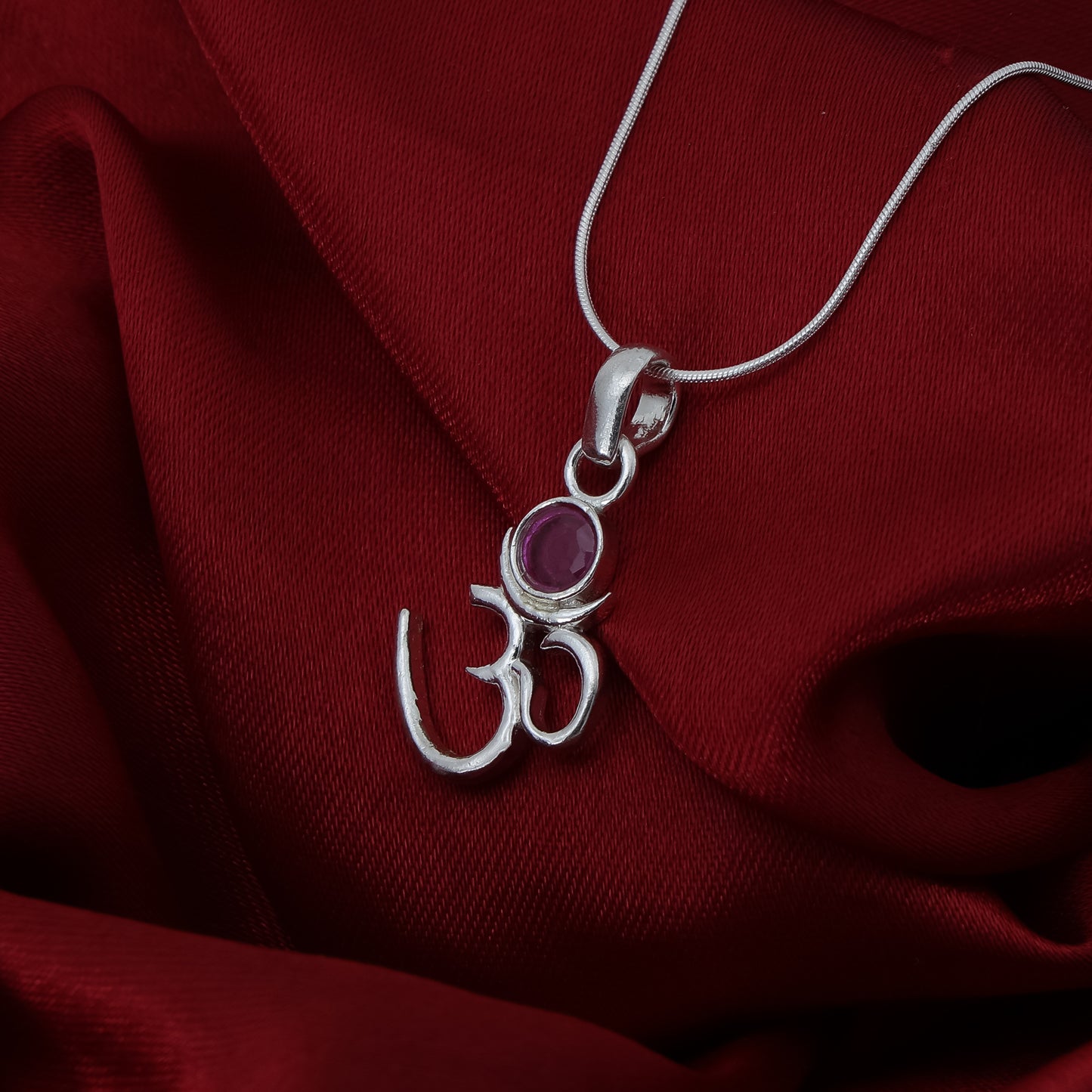 Silver Om Chand Pendant with Chain