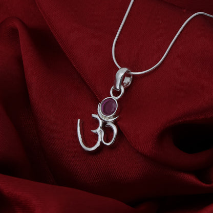 Silver Om Chand Pendant with Chain