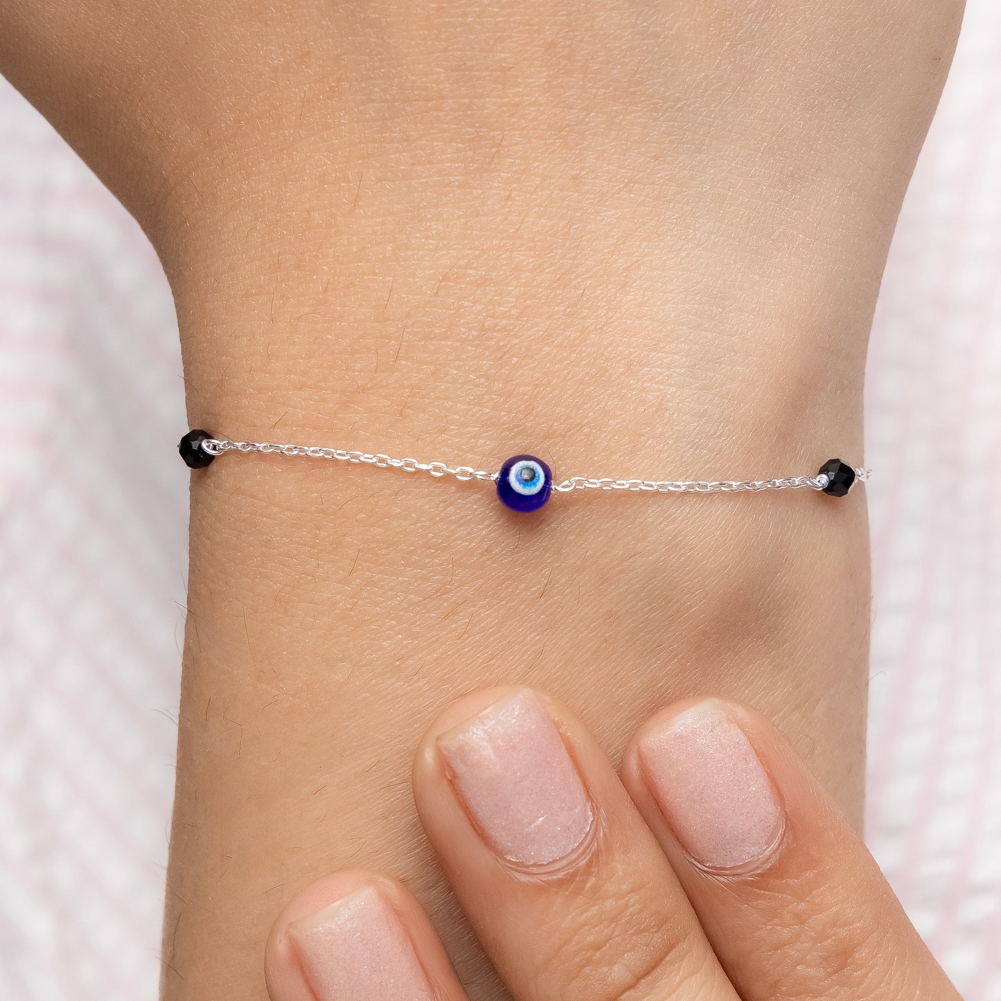 Silver Blue Evil Eye Protection Adjustable Bracelet