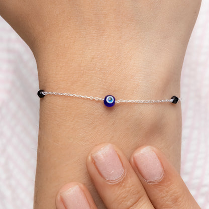 Silver Blue Evil Eye Protection Adjustable Bracelet