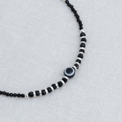 Elegant Evil Eye Silver Anklet with Black Beads