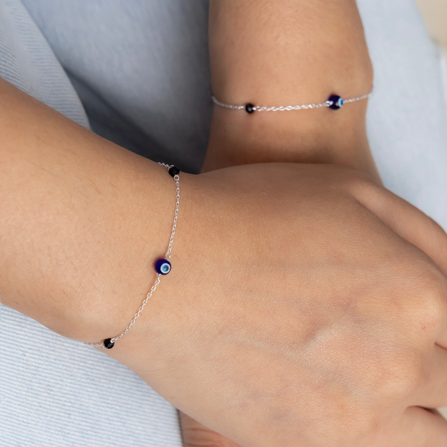 Silver Blue Evil Eye Protection Adjustable Bracelet